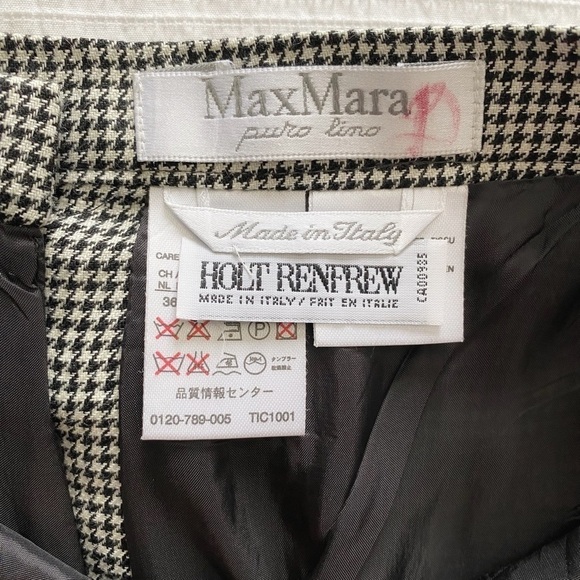 MAX MARA PURO LINO LINEN BLACK WHITE HOUNDSTOOTH PENCIL SKIRT - 6 - Picture 5 of 10